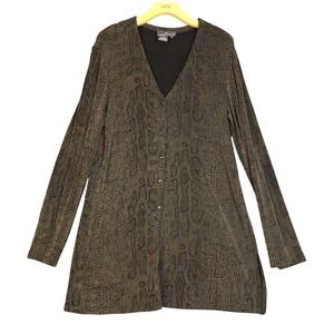 CAROLE‎ LITTLE Womens Snake Print V Neck Button Front Long Sleeve Tunic Top XL